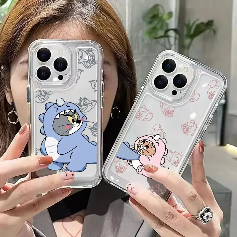 Cartoon Tom and Jerry Couplen Transparent Phone Case For iPhone 16 15 14 13 12 11 Pro Max Mini X XS XR 7 8 Plus SE2 Soft Cover