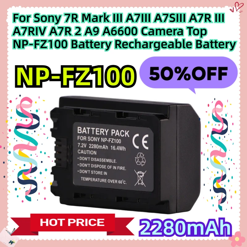 

2280mAh For Sony 7R Mark III A7III A7SIII A7R III A7RIV A7R 2 A9 A6600 Camera Top NP-FZ100 Battery Rechargeable Battery