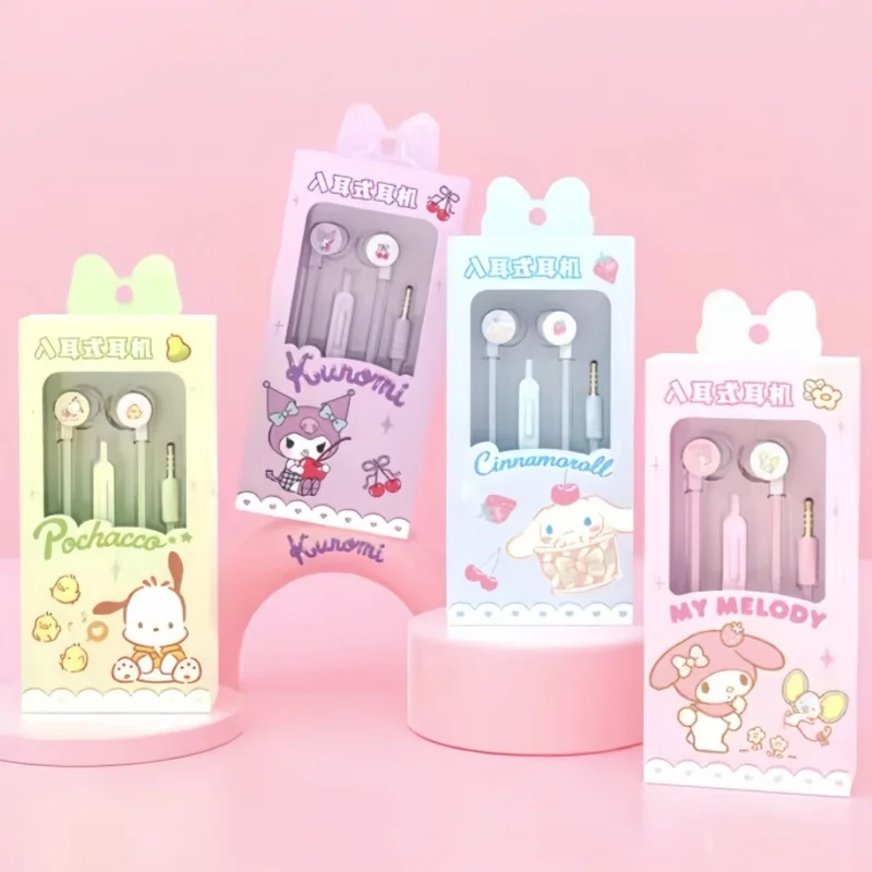 

Проводные наушники Sanrio Kuromi MyMelody HelloKitty, игровые спортивные музыкальные наушники Cinnamoroll, милые праздничные подарочные наушники для девочек