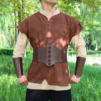 3-piece Vintage Leather Wristband and Waistband Set, Medieval Knight Lace-up Gloves, Renaissance Role-Playing Accessory