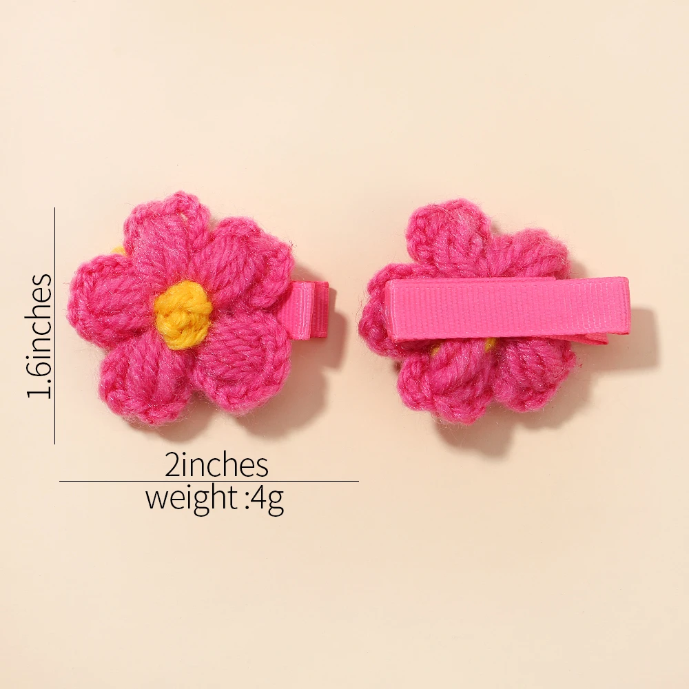 6pcs/set Baby Girls Flower Hairclips Wool Knitting Headwear Handmade Crochet Small Puff Kids Hairpins Cute Baby Hair Accessories