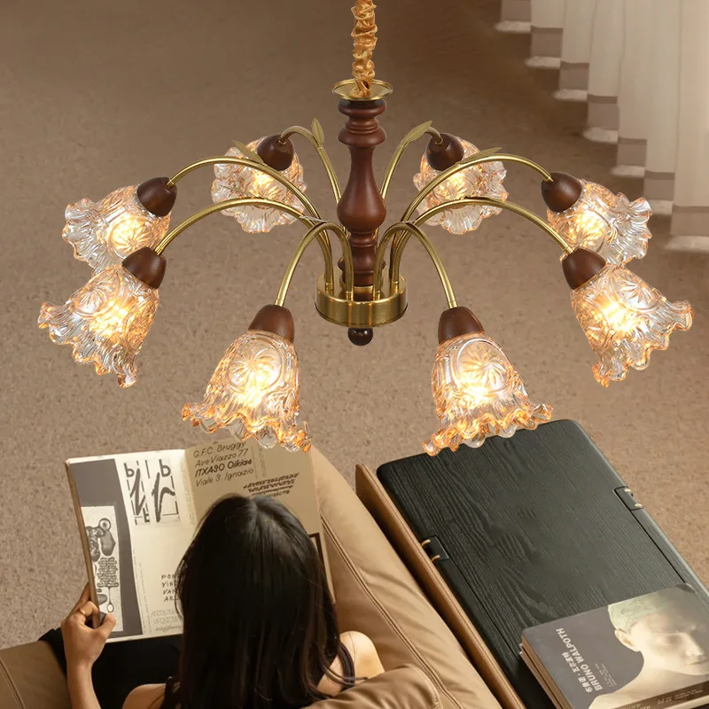 Iron Chandelier Medieval Retro Ceiling Lamp Full Spectrum Eye Protection Tricolor Pendant Light High Color Rendering Home Lamps