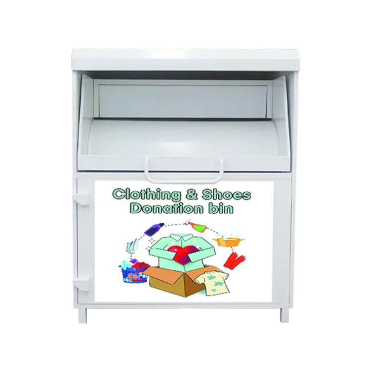 

Наружные контейнеры для пожертвований Белая корзина для переработки одежды Металлические коробки для пожертвований одежды