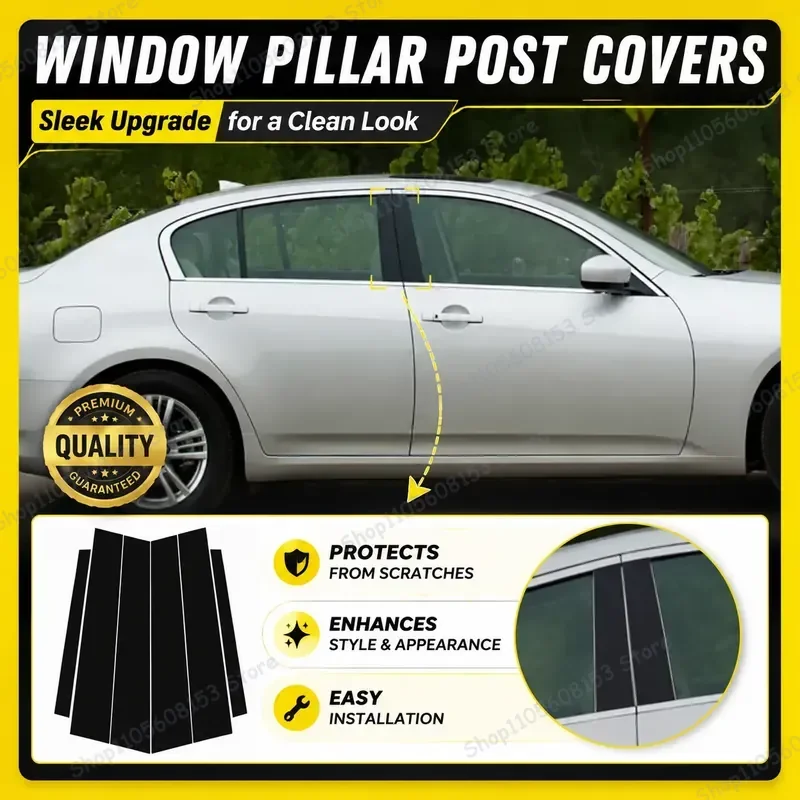 For Infiniti FX35 FX45 G25 G35 G37 2003-2008 Window Trim Bright Black Center Post Sticker Car Interior Decorative Accent