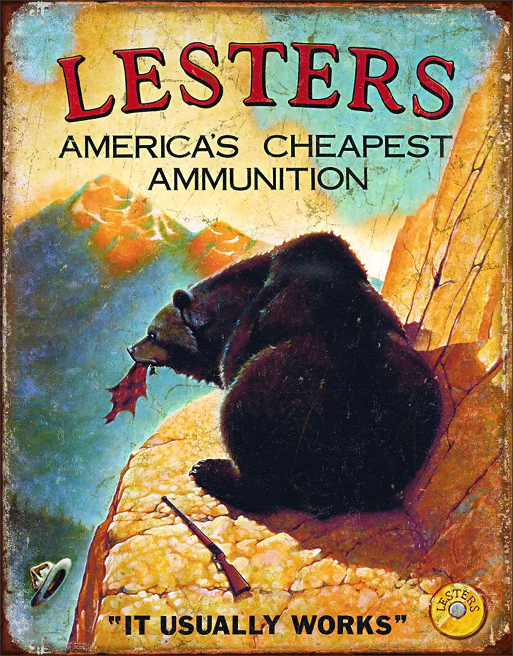 Desperate Enterprises Lesters Ammo Tin Sign - Nostalgic Vintage Metal Wall Decor - Made in USA - 12.5; W x 16; H