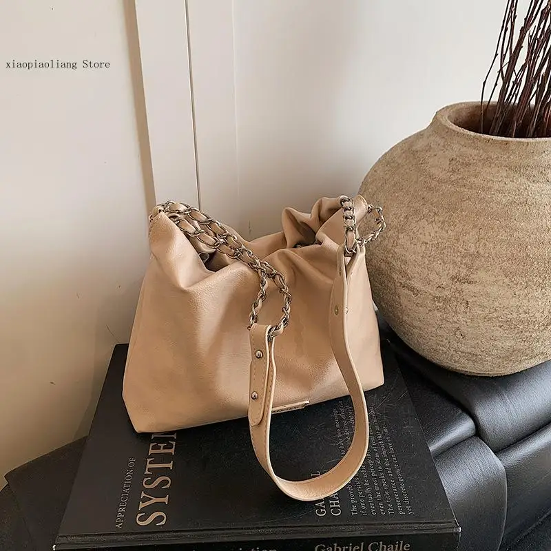 Luxury Handbag with High-End Feel Women's Simple and Fashionable Versatile Drawstring Chain Hand-Held Shoulder Bag