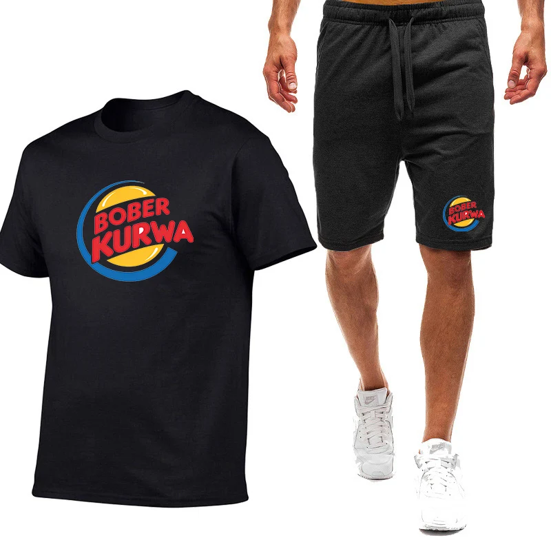Bober Kurwa Funny Summer Fashion Men's Tracksuit T-shirt Shorts Set Leisure Short Sleeve Set Jogging Gym Suit Brand Clothing