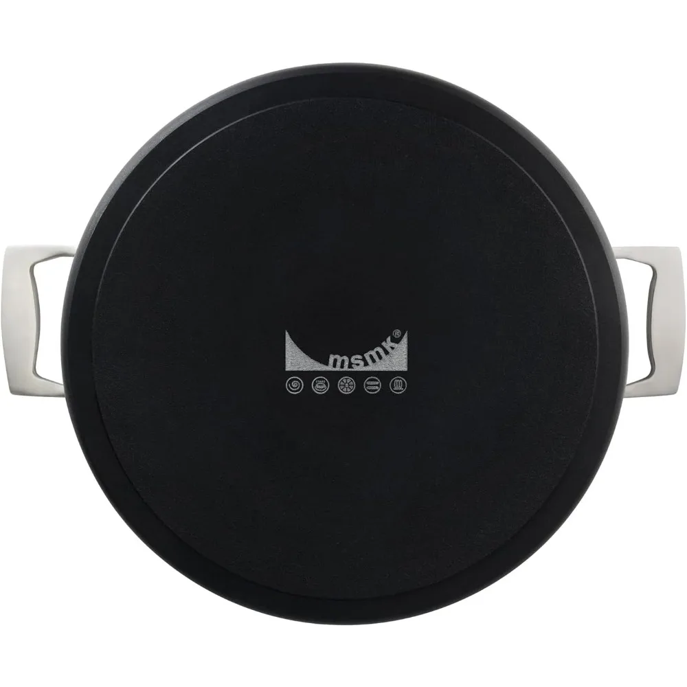 وعاء مخزون غير لاصق سعة 8 لتر مع غطاء زجاجي، آمن للفرن حتى 700 ° F، متوافق مع الحث، مقاوم للخدش، غير لاصق يدوم طويلاً