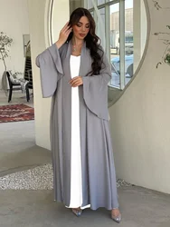 Abaya-Robe de soirée marocaine pour femmes, ensemble 2 pièces, manches à volants, Dubaï, robes musulmanes, Eid Caftan, robe longue, robe éducative