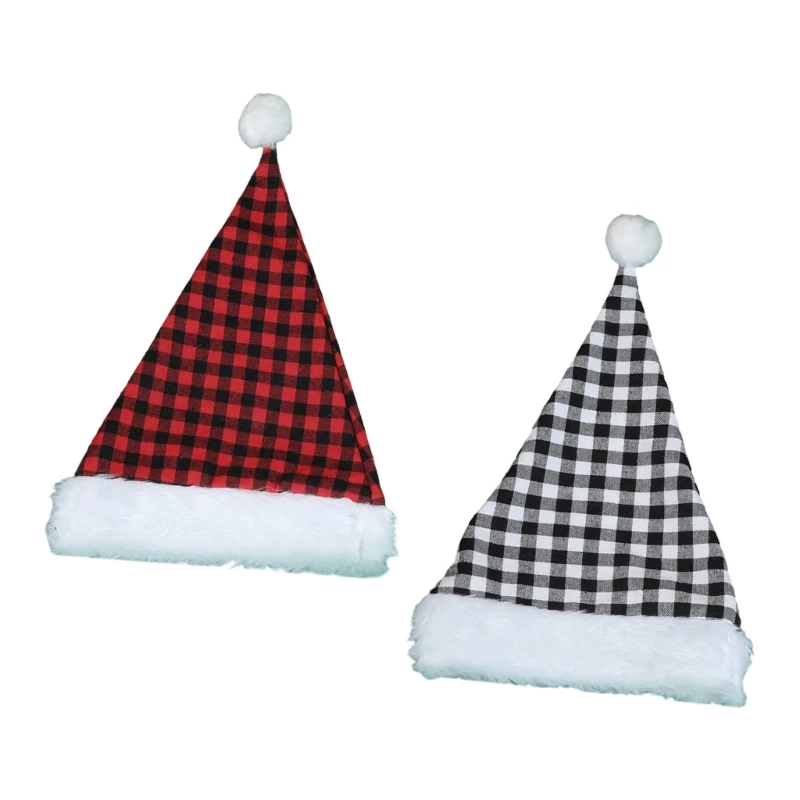 

Christmas Hats Plaids Santa Hat for Adult New Year Party Props Santa