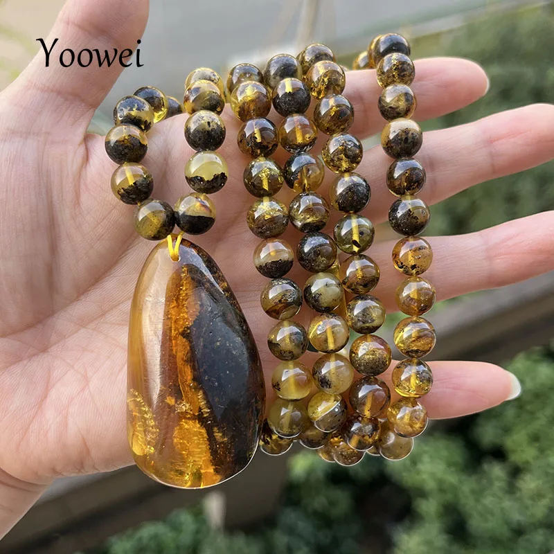 

65g Big Natural Amber Pendant Necklaces Unisex Gift 9mm Original Beads Baltic 108 Rosary Mala Bracelet 2025 New Healing Jewelry