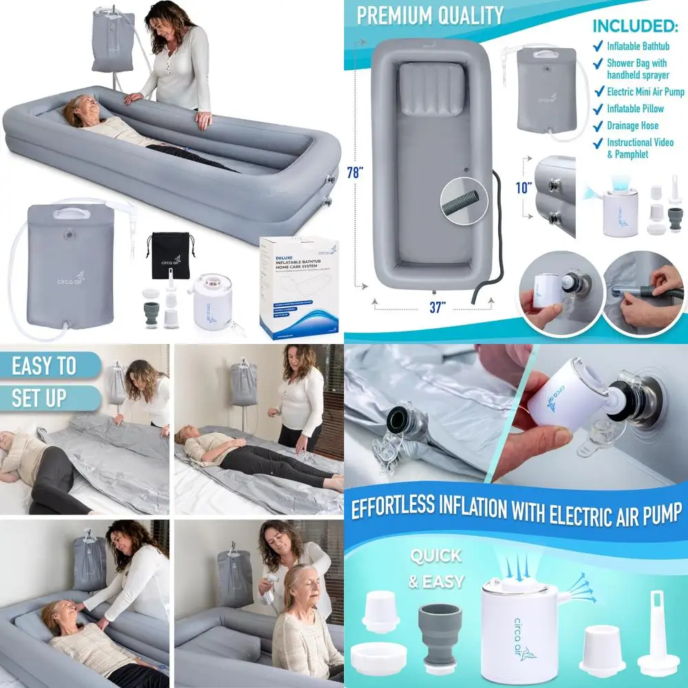 

Анколо пневматических портативных ванночек для взрослых - надувная ванна с прикроватной сумкой для душа и электронасосом, мытье всего тела в кровати, кровати