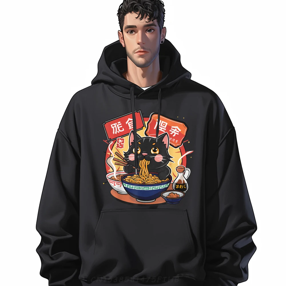 

Cat Eating Ramen Graphic Tee for Asian Food Lovers Big And Tall Sweatshirts Men Clothing Figures