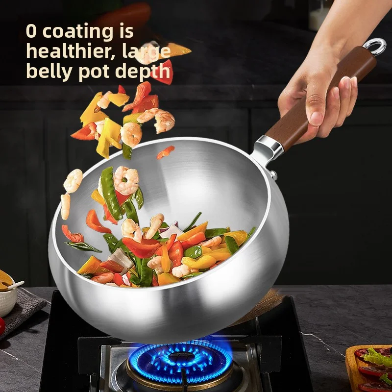 

316 Stainless Steel Frying Pan High Quality Non-stick Wok Cooking Kitchen Cookware Gas Stove Pot Induction Household Frying Pan