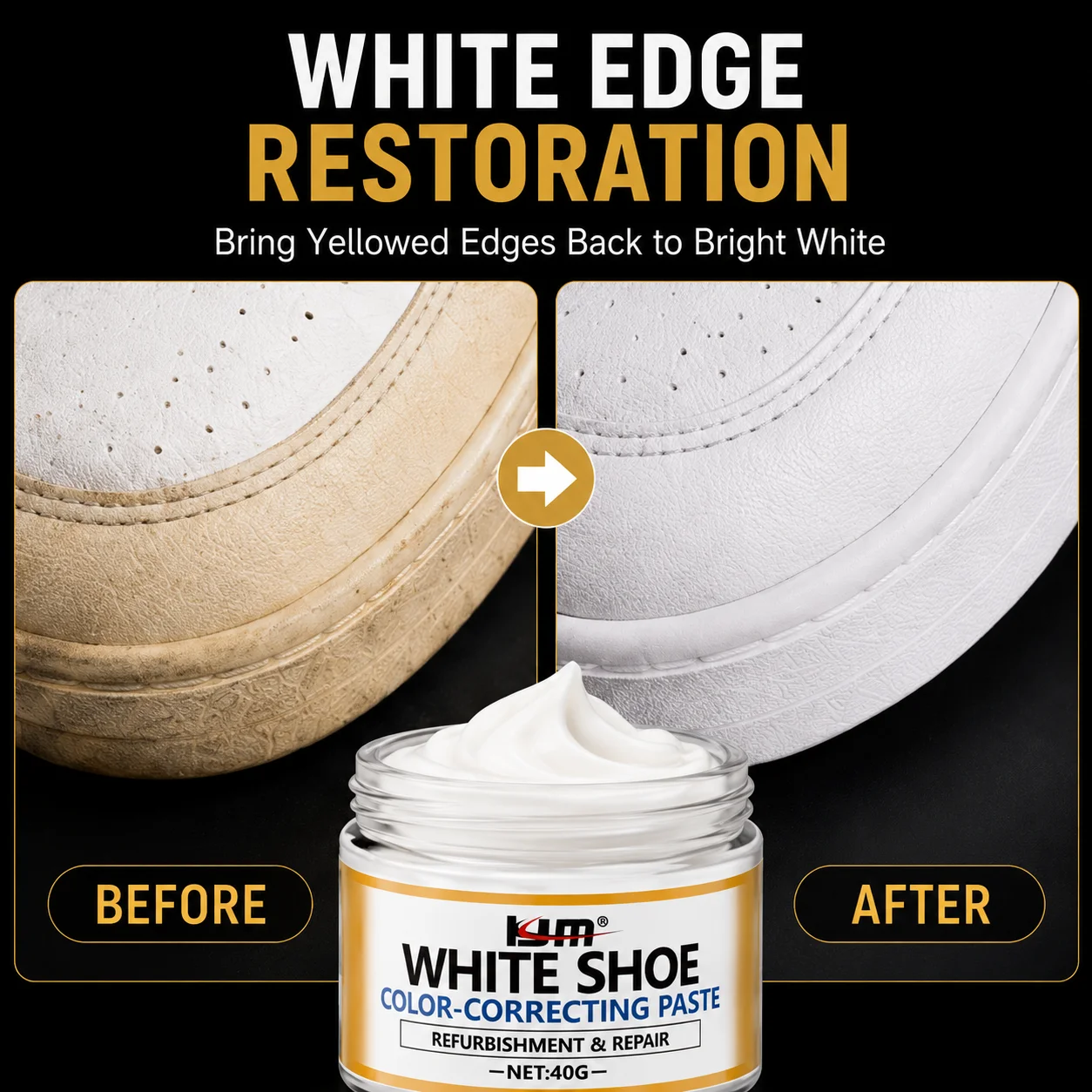 KJM White Shoe Repair Paste Leather Sneaker Color Restorer Scuff Scratch Cover Cream For Shoes Bags Sofa Car Seat 40g