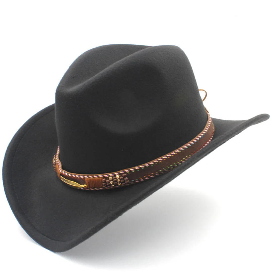 Fashionable Western Cowboy Hat Cowgirl Cap Fedoras Wide Brim Chapeau шляпа with Handworked Hatband for Men and Women