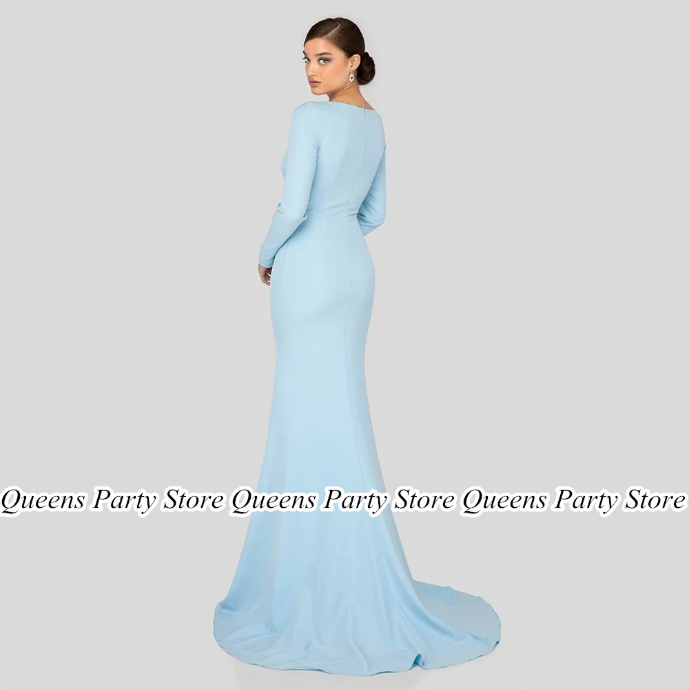 Mermaid Wedding Guest Gown Evening Party Dresses Long Sleeves Sweep Train Jersey Stretch Simple Mother of The Bride Dress