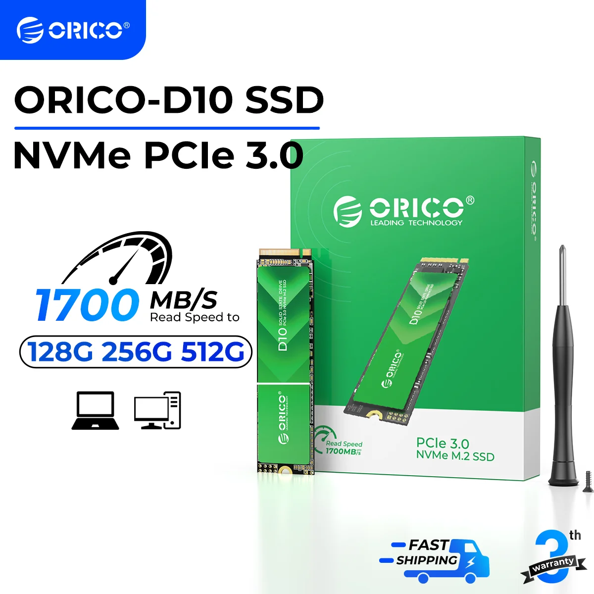 ORICIO 1TB M.2 NVMe SSD PCIe Gen3x4 2280 SSD Up to 3600MB/s Internal Solid State Drive with NAND Flash D10