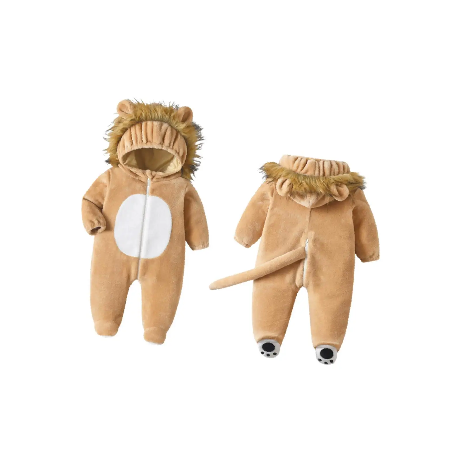 Baby Romper 3D Animal Design Plush Bodysuit Coverall Outfit for Sleepwear Outdoor Family Gathering Halloween Thanksgiving Day