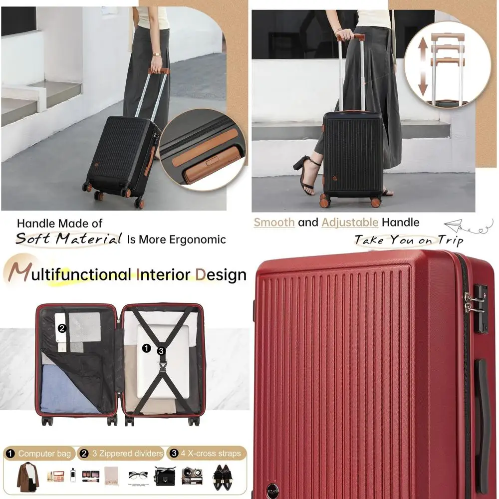 

Компактный 20-дюймовый спиннерный чемодан с твердой поверхностью и замком TSA для путешествий в авиакомпании (красный)