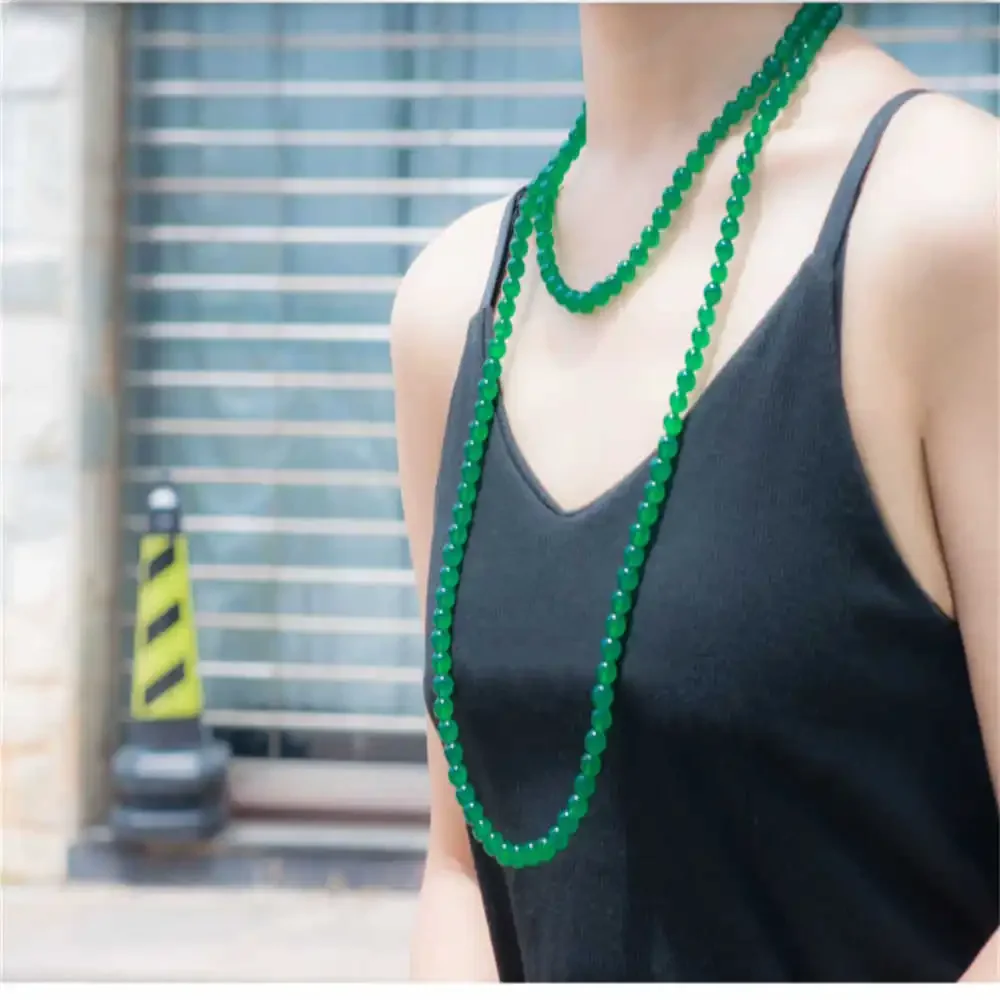 

Hot sell 8mm red green jade round beads 160cm long necklace sweater chain fashion jewelry