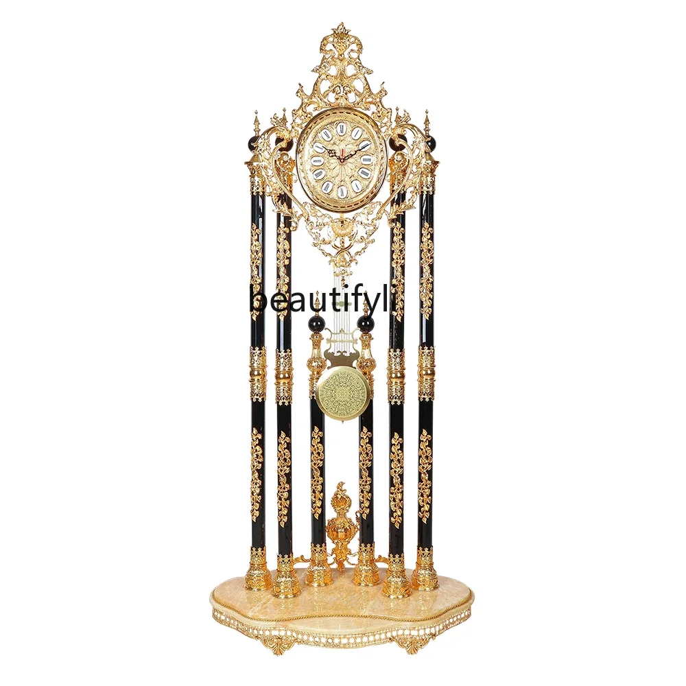 

Floor Clock Living Room European Villa Vertical Living Room Light Luxury European Black Crystal Floor Clock