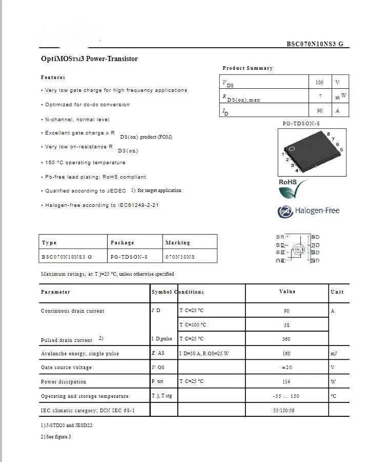 Novo Original 100% 100% BSC070N10NS5 070N10N5 BSC070N10NS3G 070N10NS TDSON-8 BSC070N10NS5ATMA1 BSC070N10NS3G BSC070N10NS