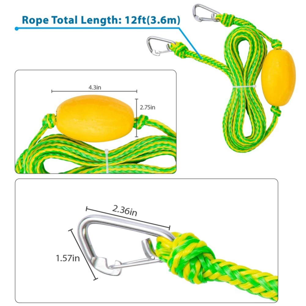 Quick Connect Floating For Kayak Tow Rope 12ft 15ft 20ft Rust Proof Stainless Steel Buckles Lightweight for For Kayak Paddling