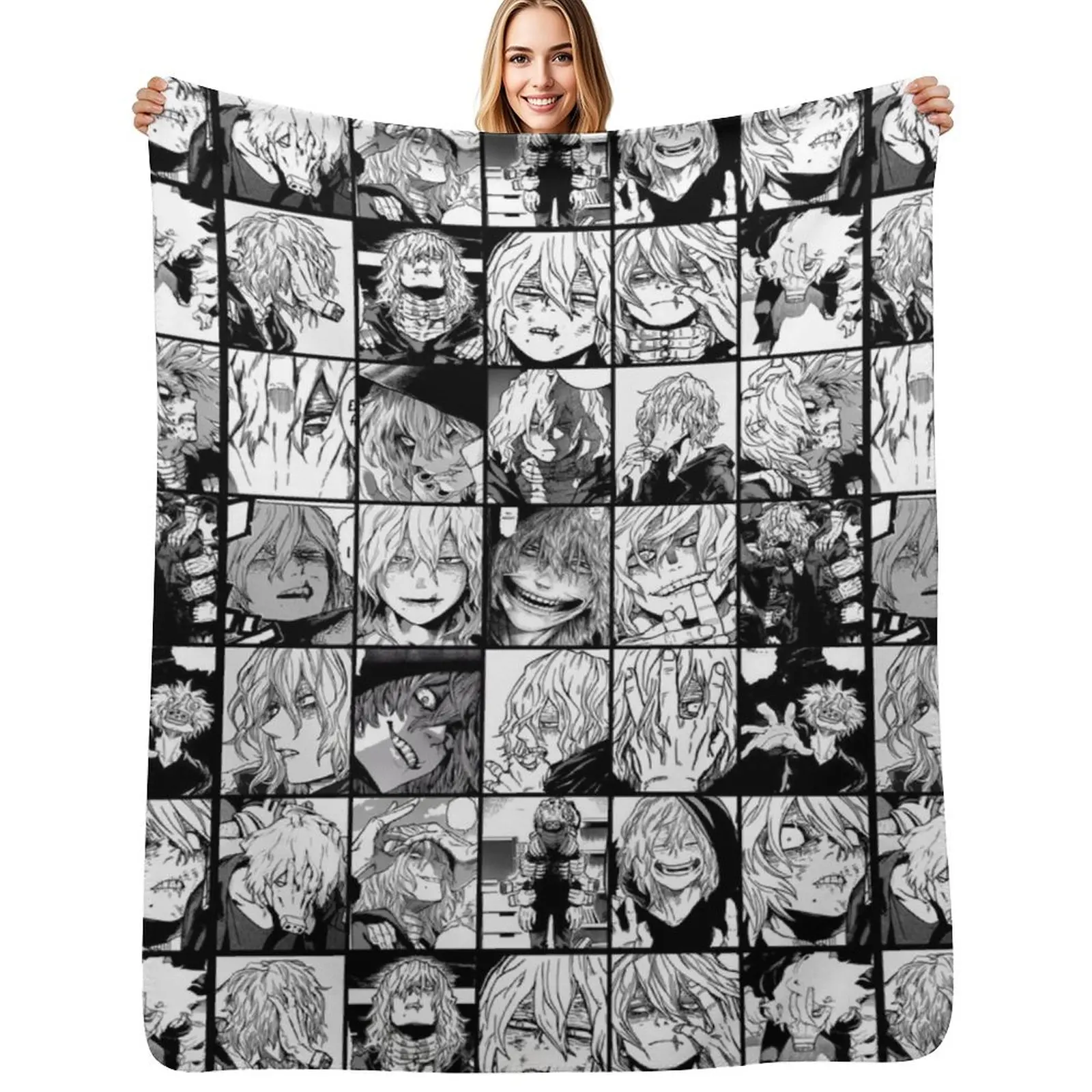 Shigaraki Collage black and white version Throw Blanket Multi Purpose Soft Warm Blanket for Home Travel