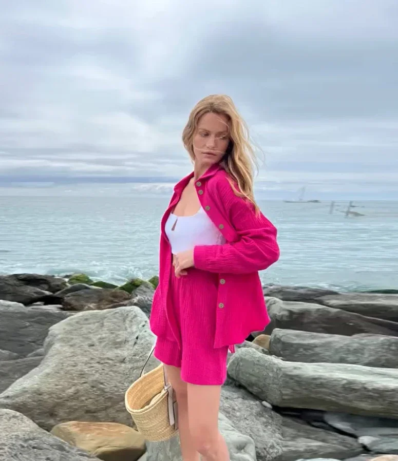 Casual Loose Women's Summer Cotton Suit 100% Long Sleeve Two Piece Set Women Tracksuit Suit Shirt and Shorts for Women 2023