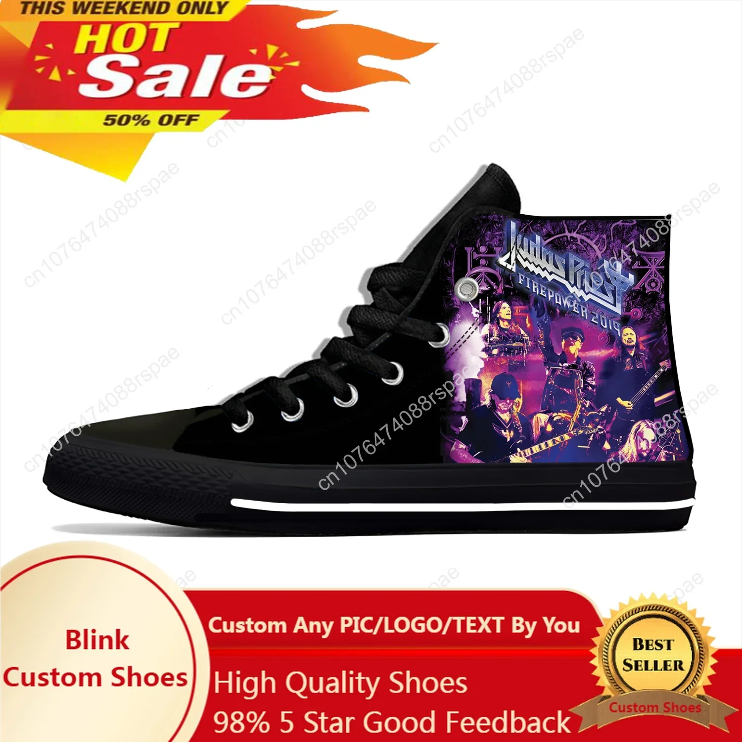

Hot Summer Judas Priest Rock Band Metal Novelty Design High Top Canvas Shoes Men Women Casual Sneakers Classic Board Shoes