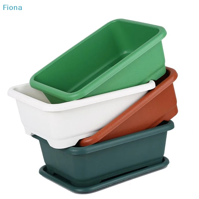 ✔Rectangular Self-Watering Planter Boxes,Resin Vegetable Flower Pots with Drainage for Balcony Garden Patio