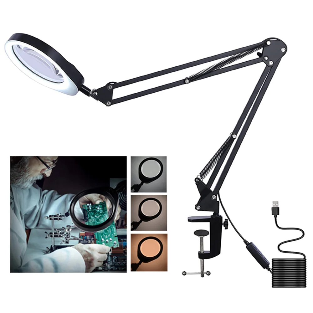 3 kolory tryb LED szkło powiększające ze światłem 10X 20X lampa powiększająca 5 ''obiektyw 5.5D do czytania, naprawy, zamknięcia pracy