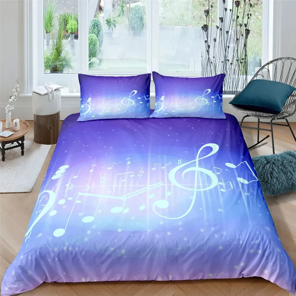 Music Note Bedding Set Duvet Cover Pillowcases Full Queen King Adults Kids 3D Printed Fashion Rainbow Music Note Bed Linen