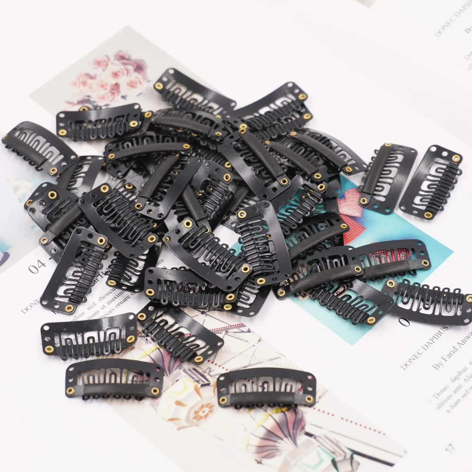 100pcs/Lot 32mm Hair Snap Clips for Hair Extensions U Shape Weave Toupee Wig 6 Teeth Clips Styling Wig Accessory Tools