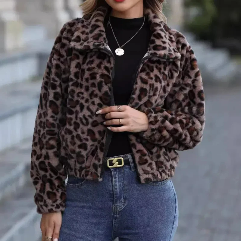 2024 Autumn Winter Leopard Jacket Women\'s Warm Faux Fur Coat Leisure Women Fur Jackets Thick Fluffy Luxury Outerwear