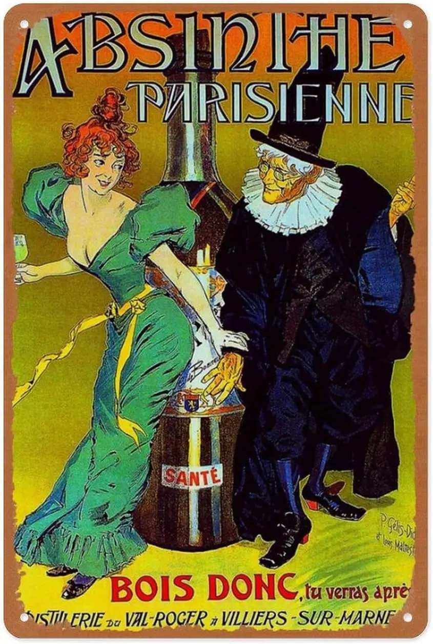 Vintage Metal Sign - Absinthe Parisienne Wizard Green Fairy French Alcoholic Drink - 8x12 Inch Wall Art for Garage, Man Cave, Ga