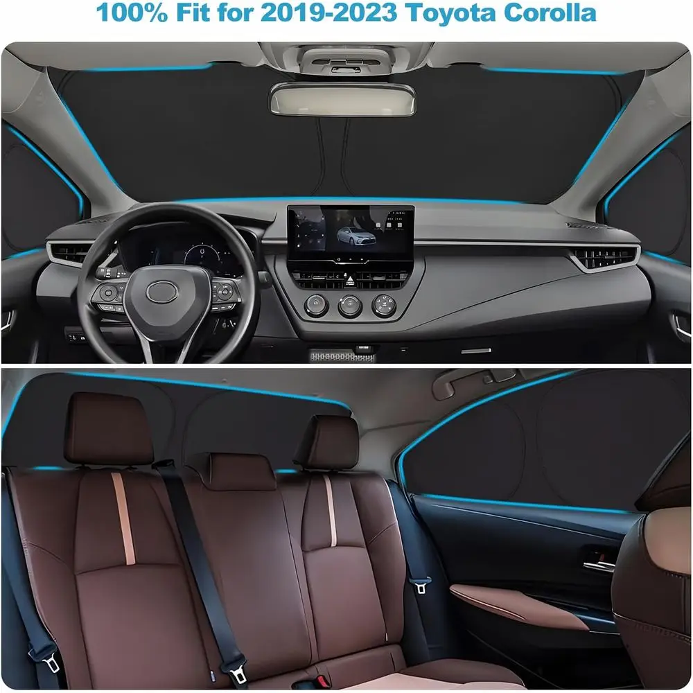 2019-2023 كورولا 6 طبقات لون نافذة السيارة السميك |   مجموعة كاملة من ستائر الخصوصية |   عازل حراري معتيم بنسبة 100% للتخييم والنابي