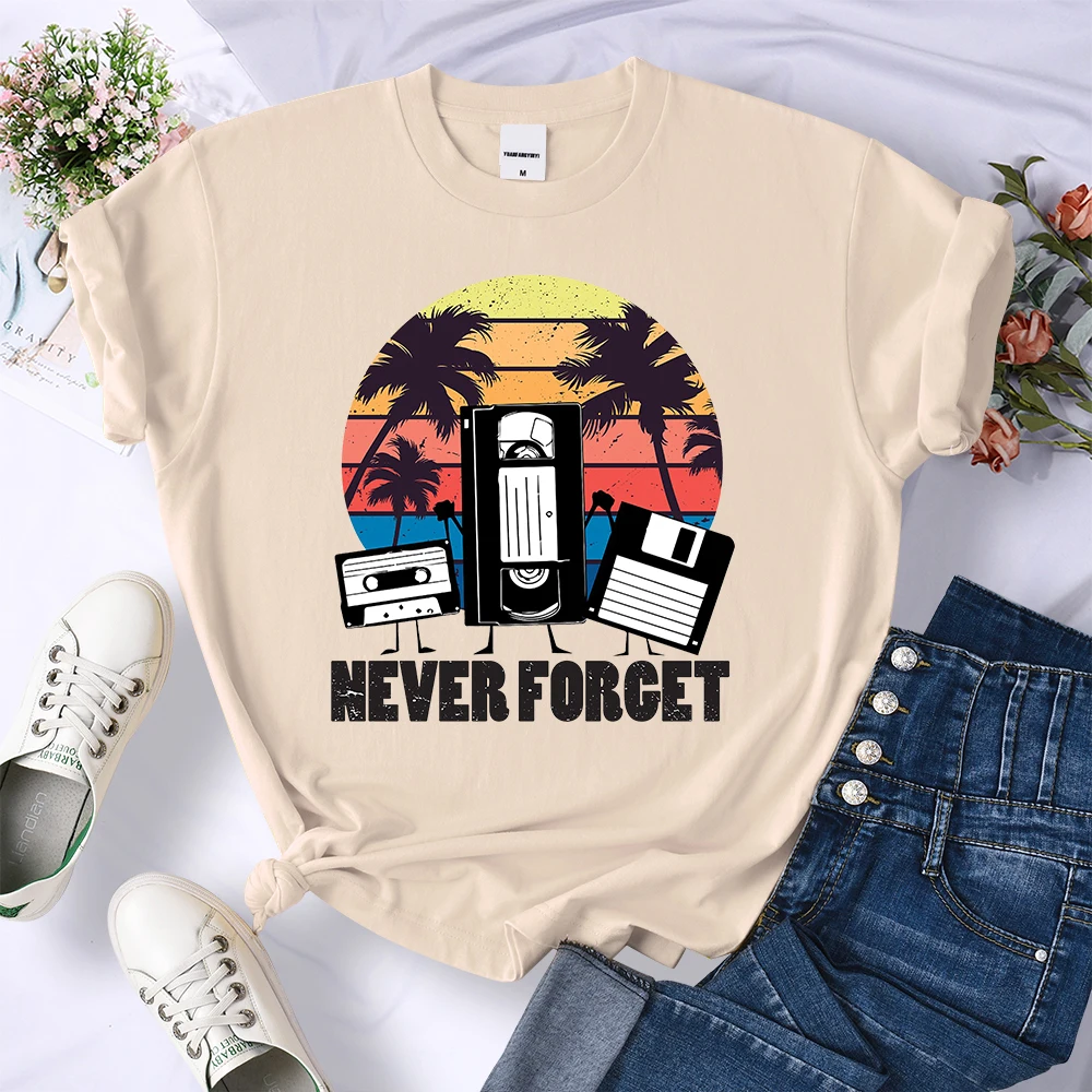 Never Forget 90S Vhs Disk Print Women T Shirts Breathable Summer T-Shirt Street Hip Hop Tee Shirt O-Neck Sweat Female Crop Top