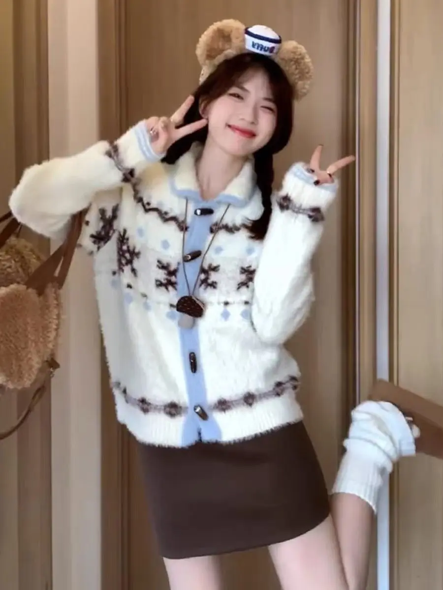 Ele losse gebreide witte trui Jaet dames herfst winter bovenkleding Fai Island Sle casual comfortabele warme top