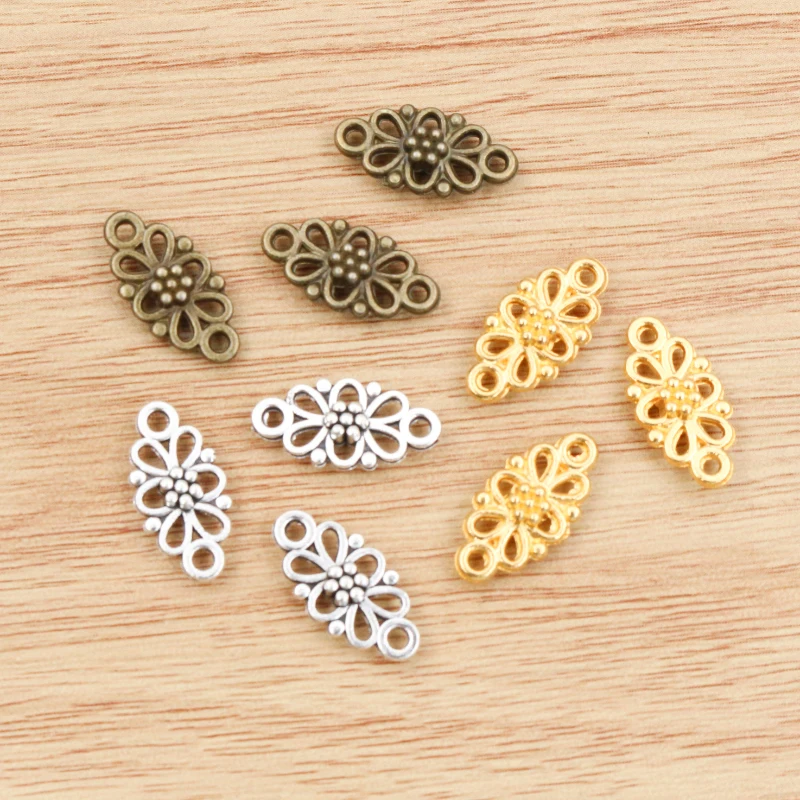 30pcs 16x8mm Gold Antique Silver Plated Bronze Flower Style Connector Charm Pendant DIY Jewelry Supplies Findings