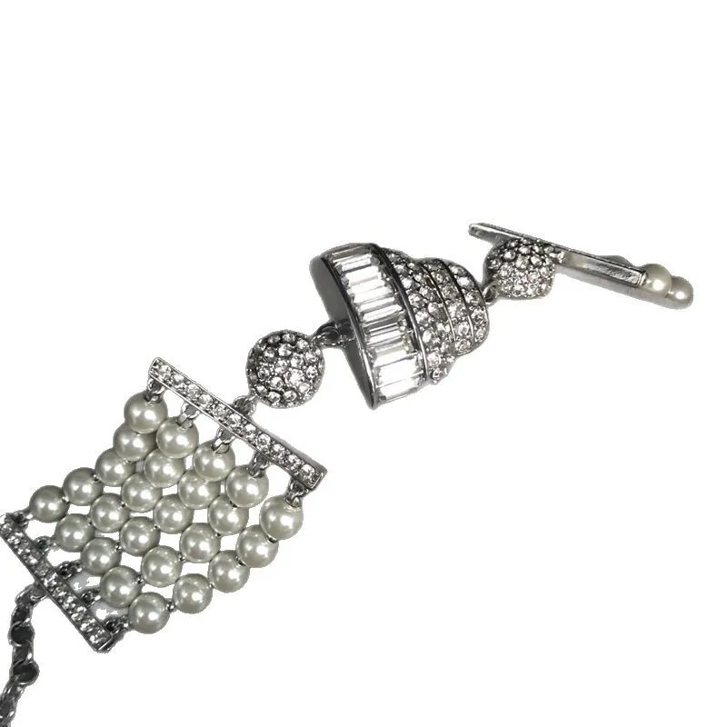 statement retro style multi-layered glass pearl bracelet three-dimensional design studded diamonds,versatile bracelet