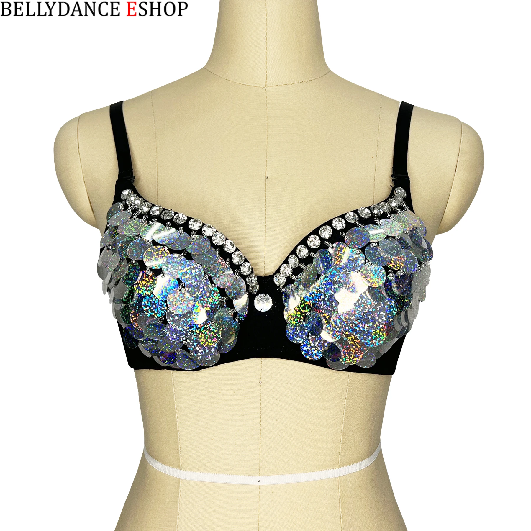 New Party Rave Bra Shiny Sequined Bras Sexy Women\'s Belly Dance Costume Push Up Bra Top BRA Outfit Nightclub Party Dancer Wear