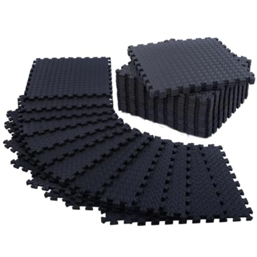 

Home gym floor padding: high-density EVA interlocking foam tiles, 1/2 inch extra thick, gray, covers 48 sqft, ideal for yoga, c