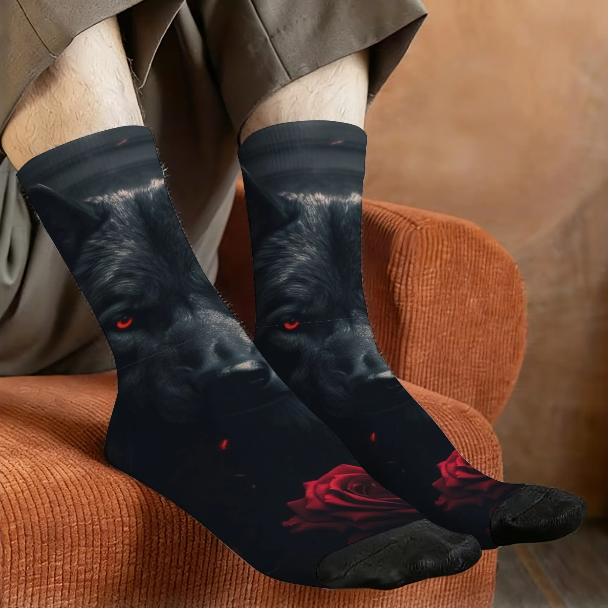 

Harajuku Ретро Темный Алый Одинокий Волк Роза Тематические Мужские Носки Роман Уличный Тренд Готический Животный Стиль Повседневные Носки Подарок Для Вечеринки