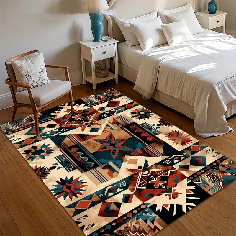 Ethnic Geometric Patchwork Carpet Retro Tribal Pattern Anti-slip Decorative Rug for Home Decor Multiple Sizes Available