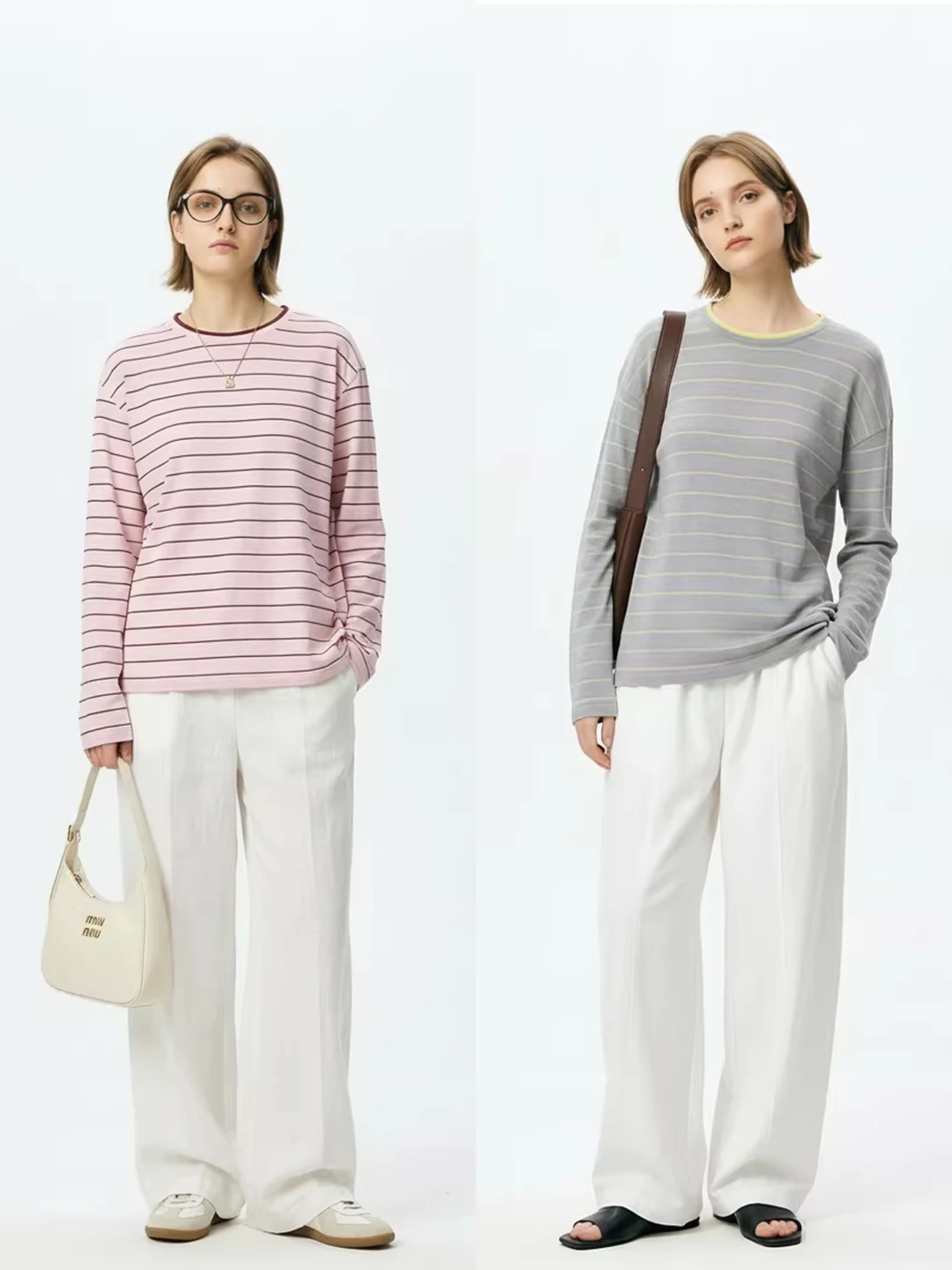 

Lightweight Classic round Neck Striped T-Shirt Women's Cover up Vintage Color Block Inspired Casual Loose Fit Wool Blend
