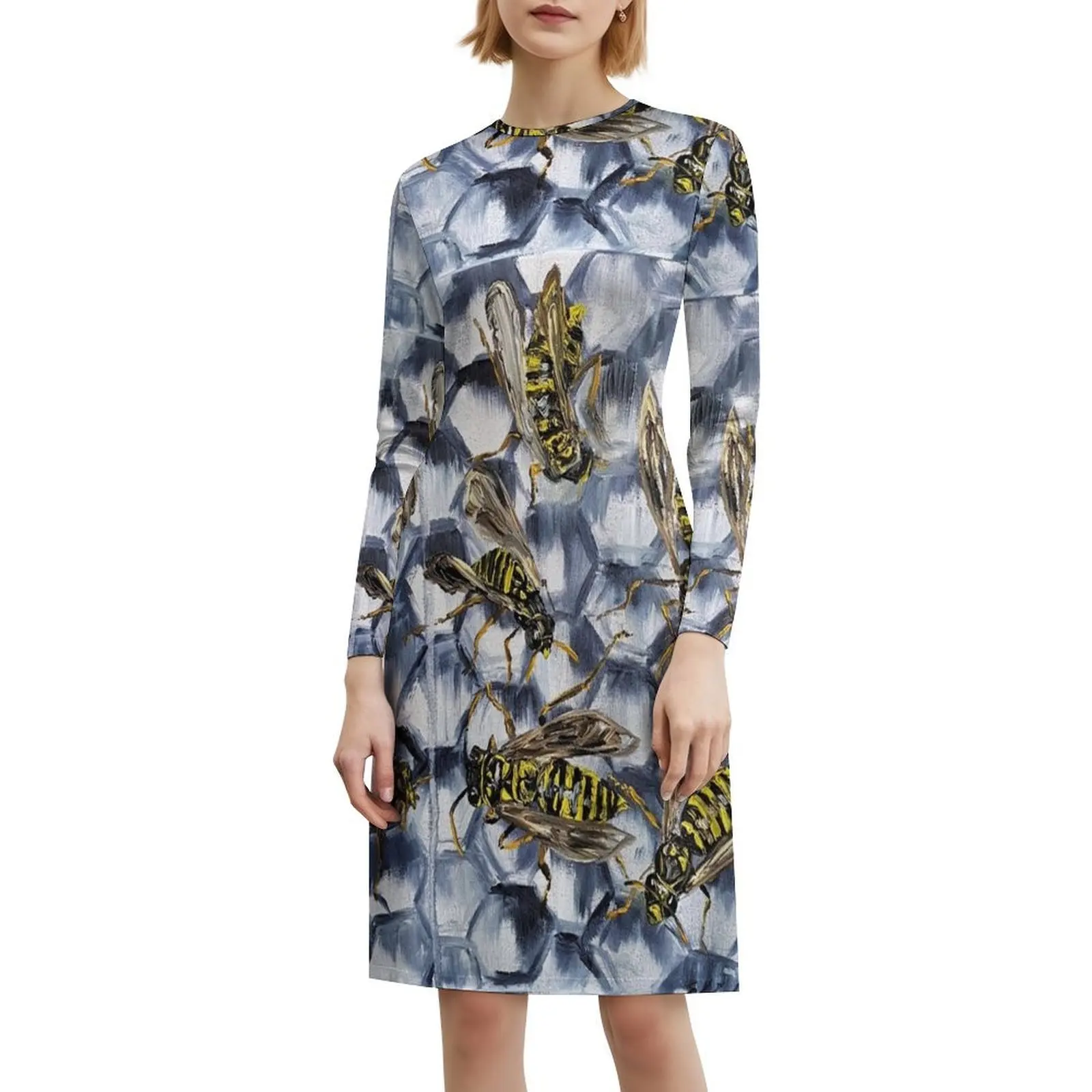 خلية مشغولة من فستان عطلة مثير للنساء فستان قصير لحفلات أعياد الميلاد وحفلات خلية الدبور فستان حشرة عش مشغول للفتيات #6