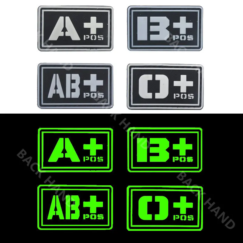 A B AB O Positive Blood Type Patch PVC Luminous Military Tactical Hook and Loop Fastener Medic Patches for Hat  Military patches