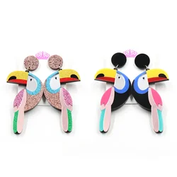 1pair Toucan Bird Dangle Earring High Quality Glitter Statement Acrylic Laser Cutout-Acrylic Earrings